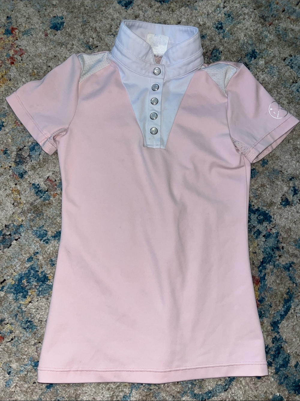 Girls' Pink Short Sleeve Riding Polo with Contrast Snap Placket